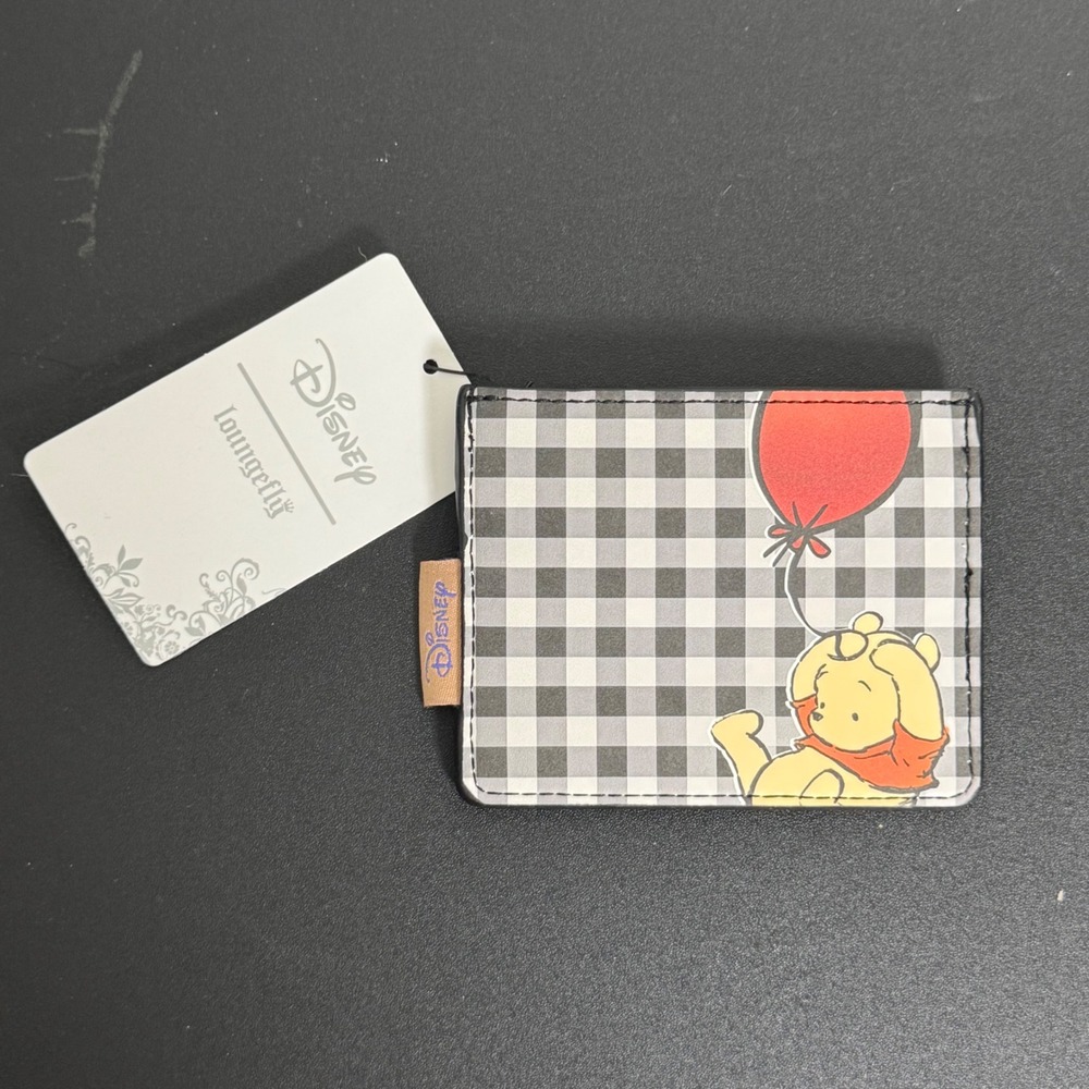 Disney Loungefly Card Holder OS Grey Winnie the Pooh Gingham Red Balloon NWT